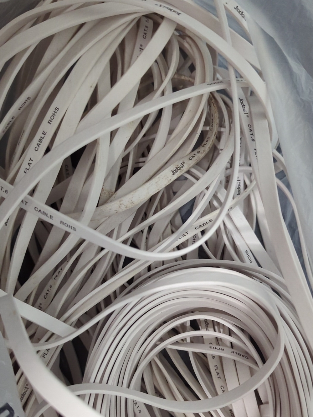Flat CAT-6 250 Ft Ethernet Cable Strips in White - Bulk